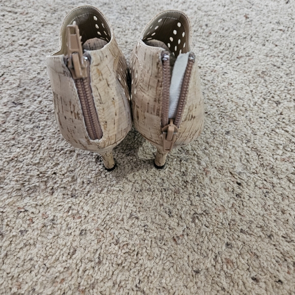 VAN ELI tan peep toe booties with holes throughout, 7. - Picture 2 of 4